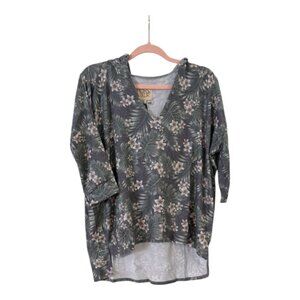 🆑Chaser Floral Leaf V-Neck Hi-Lo Hoodie Pullover Size Medium